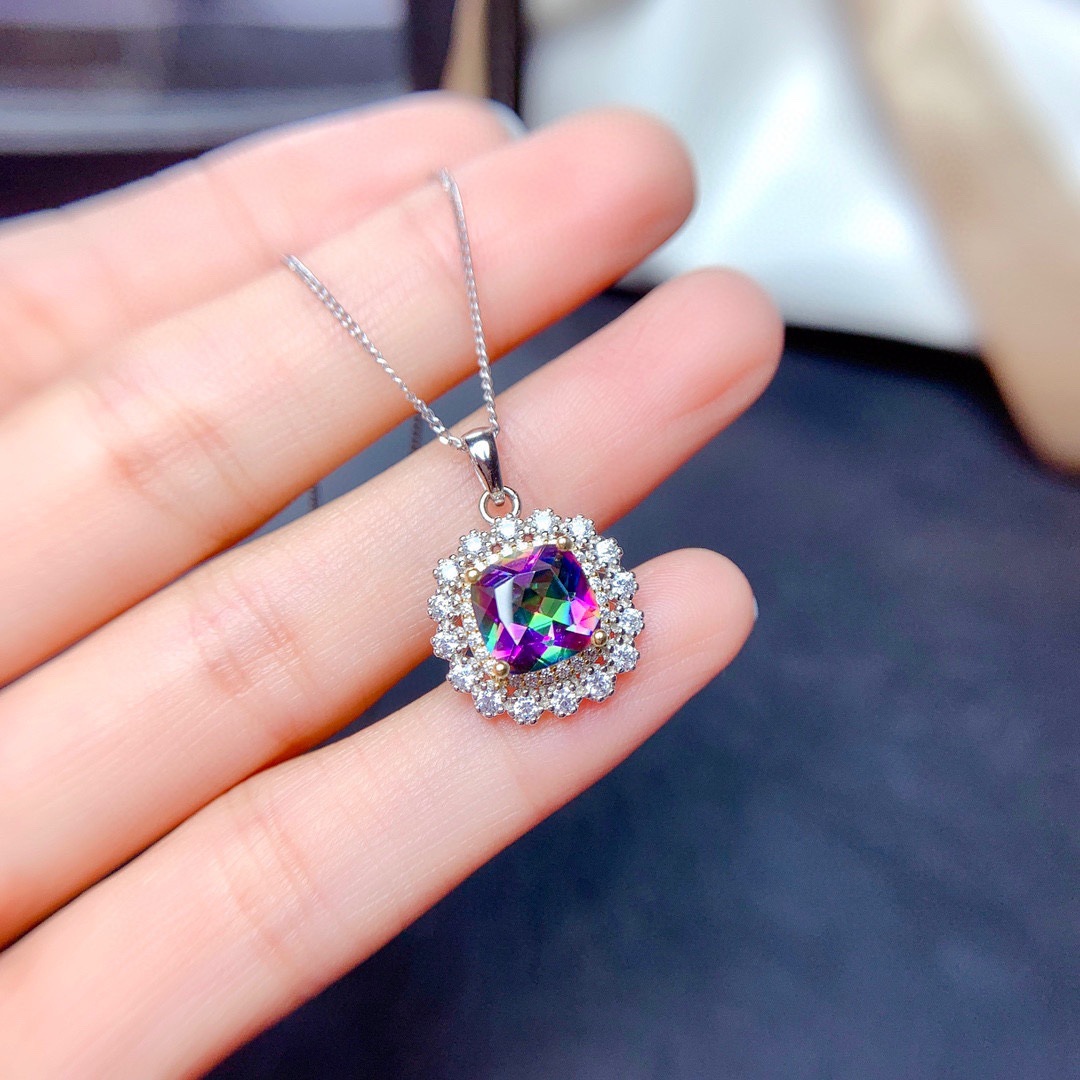 Internet Celebrity Live Streaming Imitation Natural Colorful Crystal Stone Suit Sky Blue Topaz Necklace Ring Eardrops Stud Earrings Female display picture 12