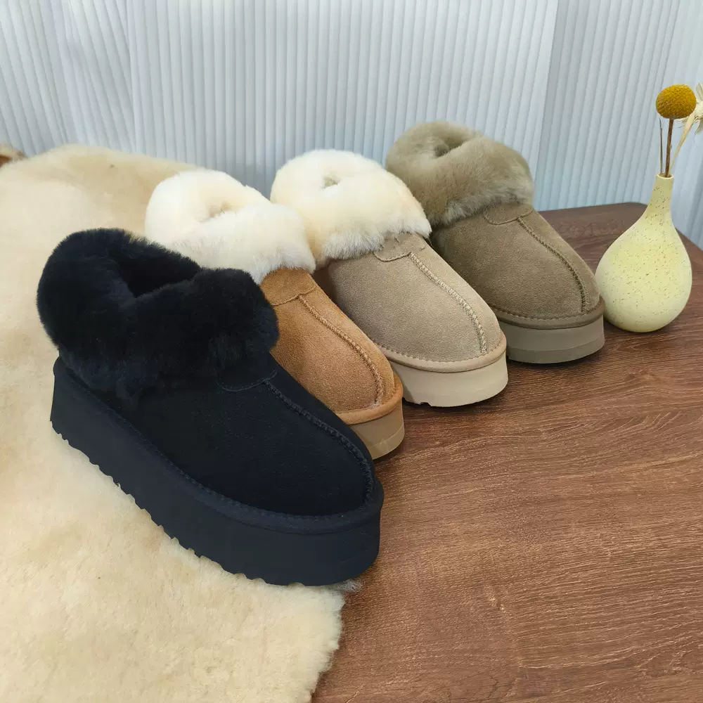 松糕厚底塔茨特雪地靴女2024新款秋冬季牛皮羊毛口保暖加厚鞋短靴