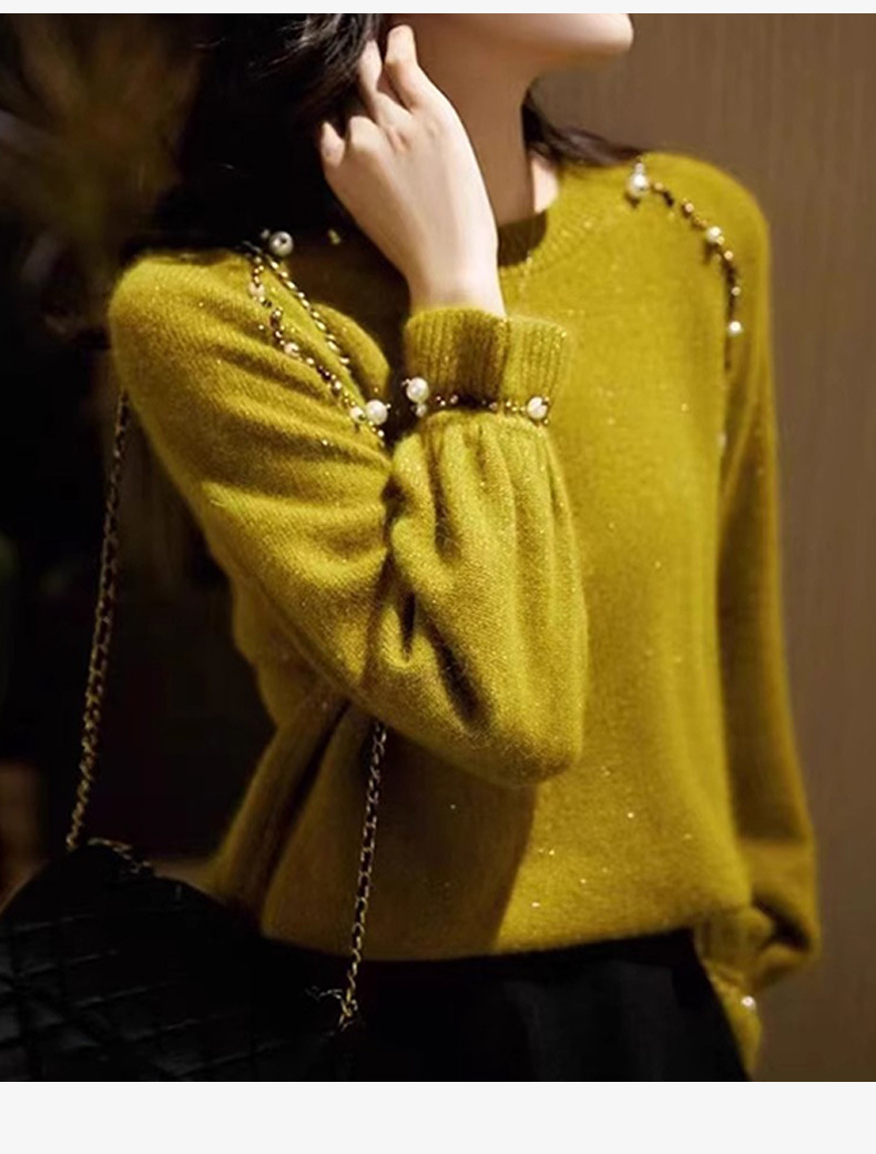 GraceChic GraceChic GraceChic Damenmode-Station 25 Neue europäische Waren Trendy Design Perlenbesetztes Strickoberteil Pullover Basishemd für Damen Herbst_voghion.com