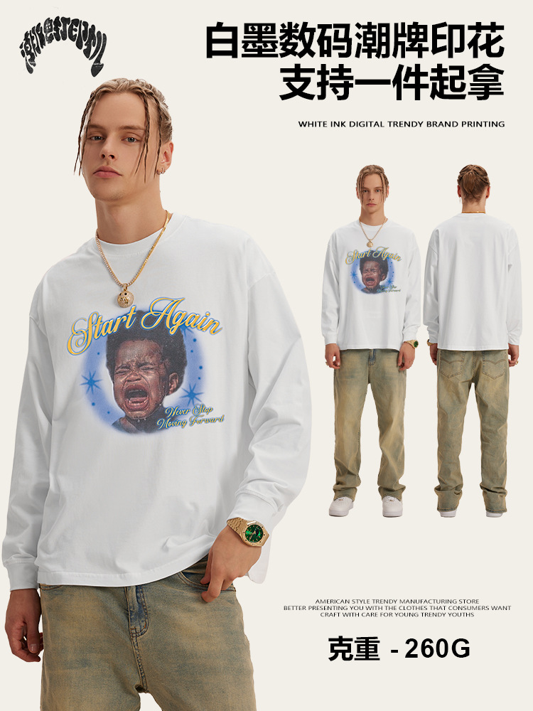 2025 otoño americano marca de moda Pink Floyd banda de rock algodón lavado retro camiseta de manga larga hombre al por mayor