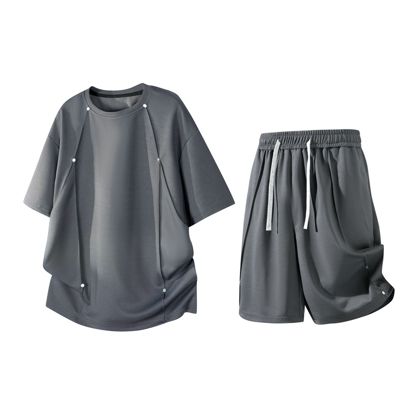Cross-border popular plus size summer casual suit for men, studded crew neck short-sleeved T-shirt and athletic shorts.