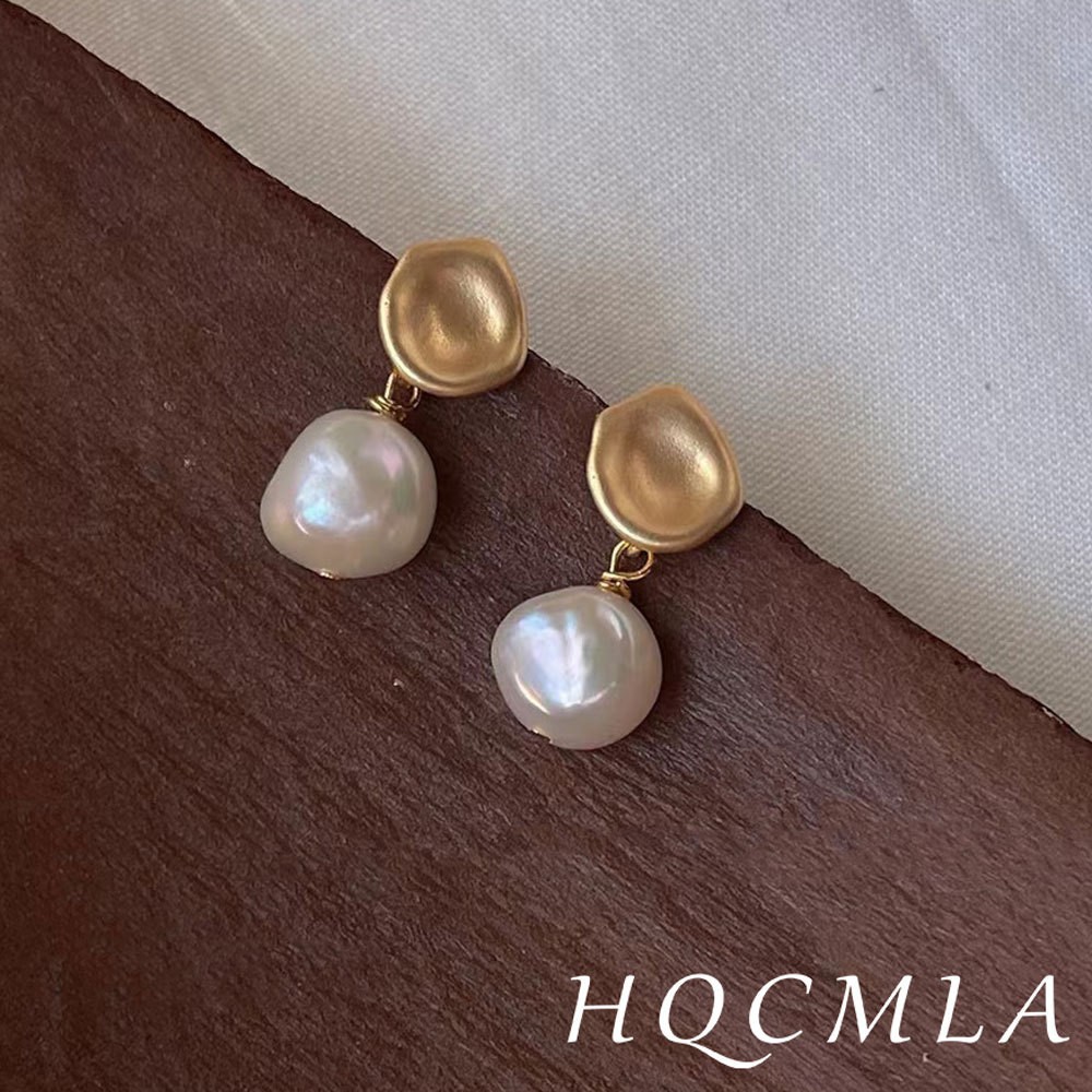 Silver Needle Baroque Freshwater Pearl Earrings Matte Stud Earrings Niche Design Fashion Simple Retro Temperament Earrings
