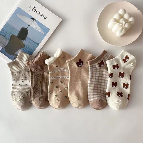 [Women's Socks] Lace Bear Combination Spring and Autumn Cartoon Low Cut Shallow Mouth Short Socks Trendy Korean Boat Socks Wholesale