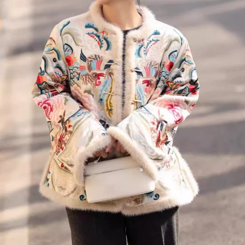 White long-sleeve, down jacket, Chinese style