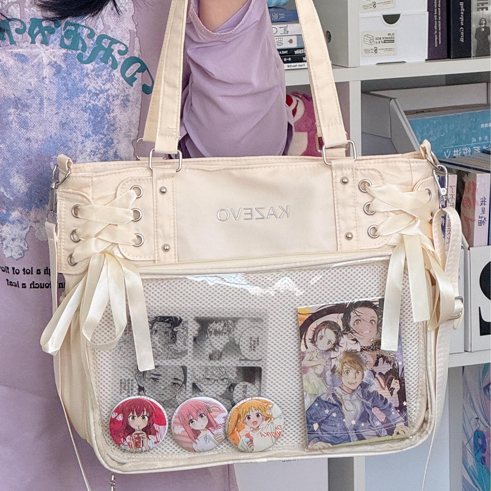 Korean Ins Large-Capacity Student Class Bag for Women 2025 Transparent Pain Bag Japanese Style Sweet Girl Shoulder Crossbody Bag
