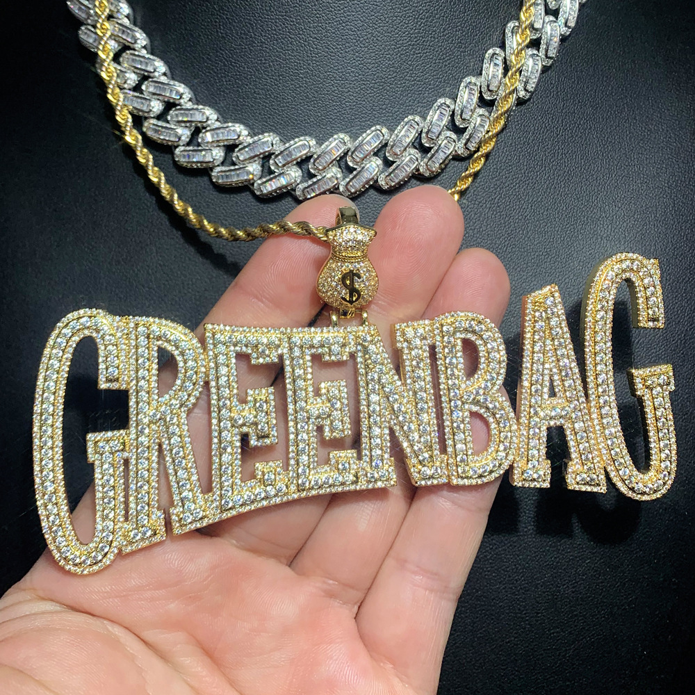 유럽과 미국의 힙합 남자 편지 지르콘 펜던트 GREENBAG 편지 큰 펜던트 패션 성격 조수 재고 도매