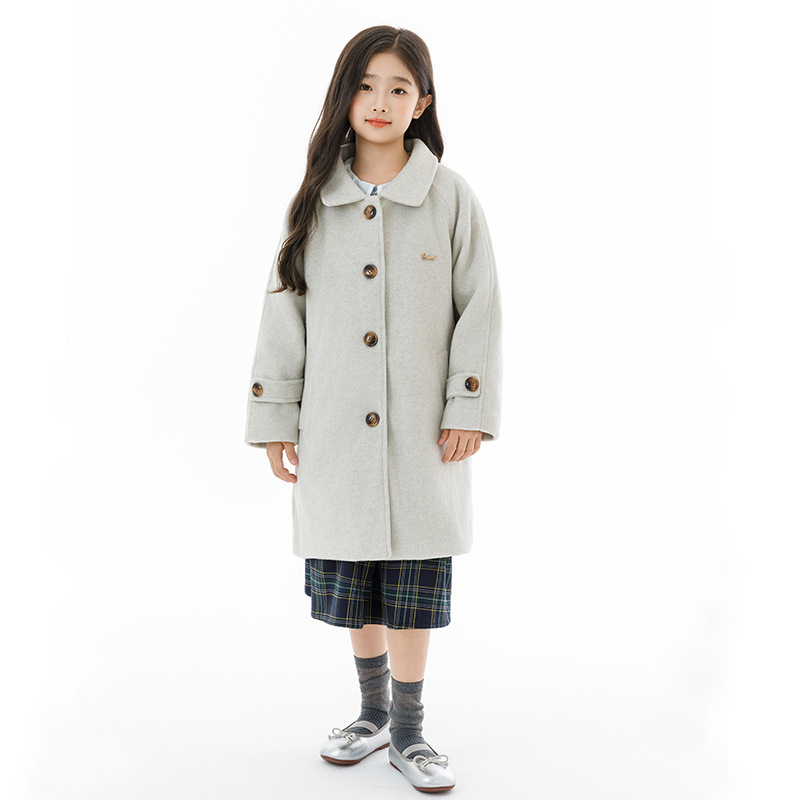 亲子装女童领羊绒呢子大衣中长款2025冬季加厚大童毛呢外套小个子