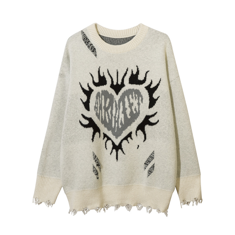 AK Vêtements pour hommes | Pull à manches longues d'automne, nouveau design de rue chic chinois, franges usées, tricot jacquard Love_voghion.com