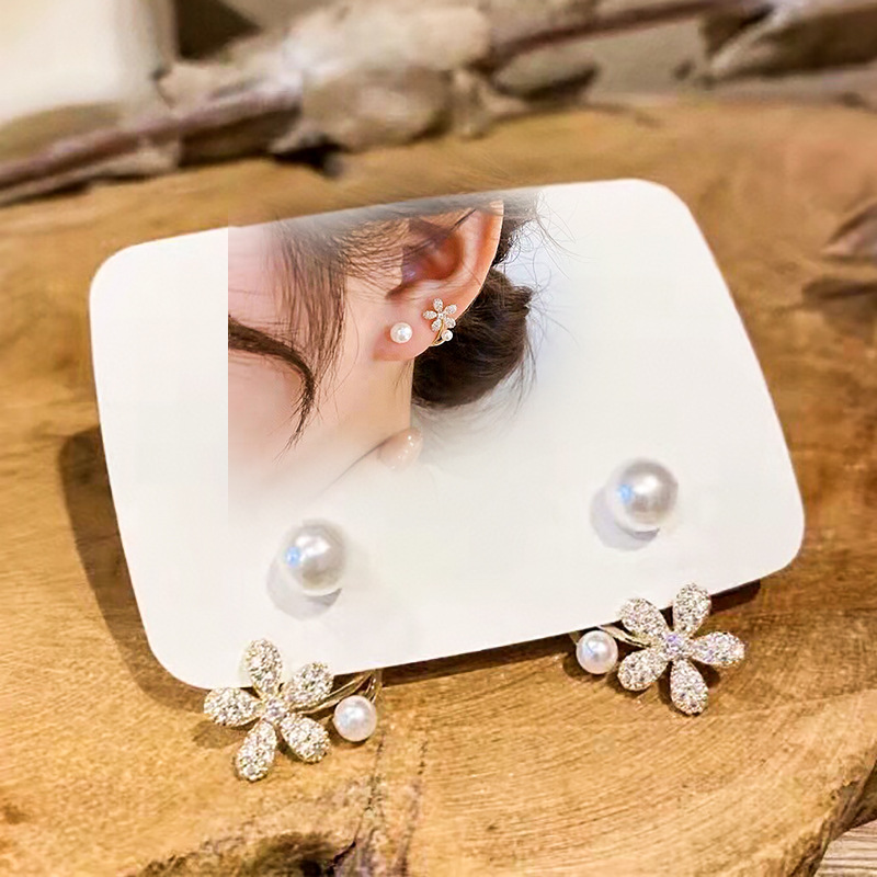 日韩小雏菊耳钉ins感小众天然淡水珍珠耳环20