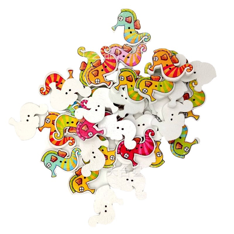 21*30mm fondo blanco dibujos animados caballito de mar serie botones de madera caballito de mar color botones de madera