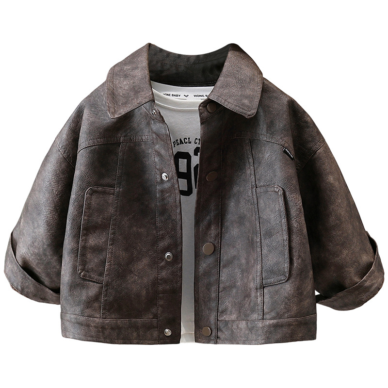 6082 chaqueta de cuero retro para niños 2024 nueva ropa para niños chaqueta de cuero de primavera y otoño para niños chaqueta coreana de otoño marea