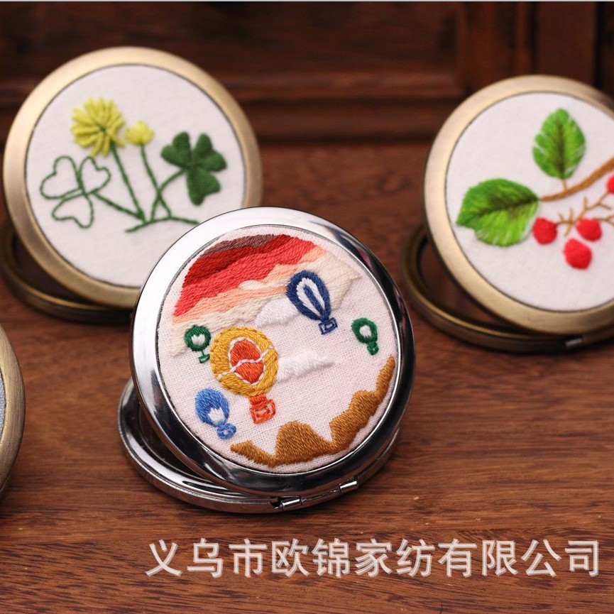 Oujin original hecho a mano tela/material paquete hecho a mano bordado espejo pequeño espejo DIY espejo cosmético
