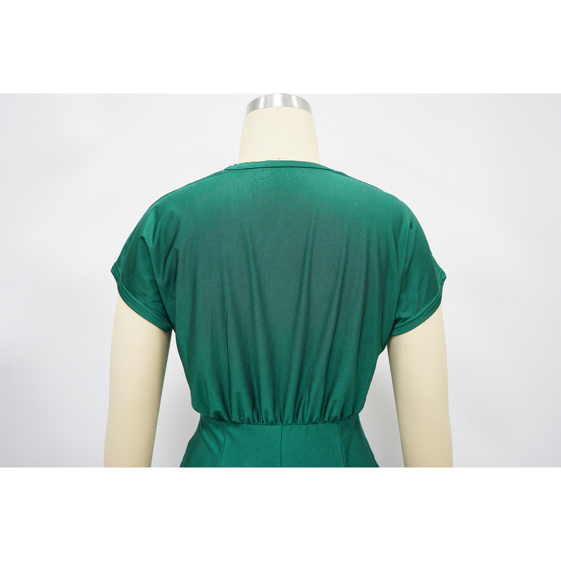 Women's V Neck Short Sleeve Dress Elegant Slim Fit with Back Slit K10697 AliExpress European And American Cross Border Fashion New_ecoleips.com