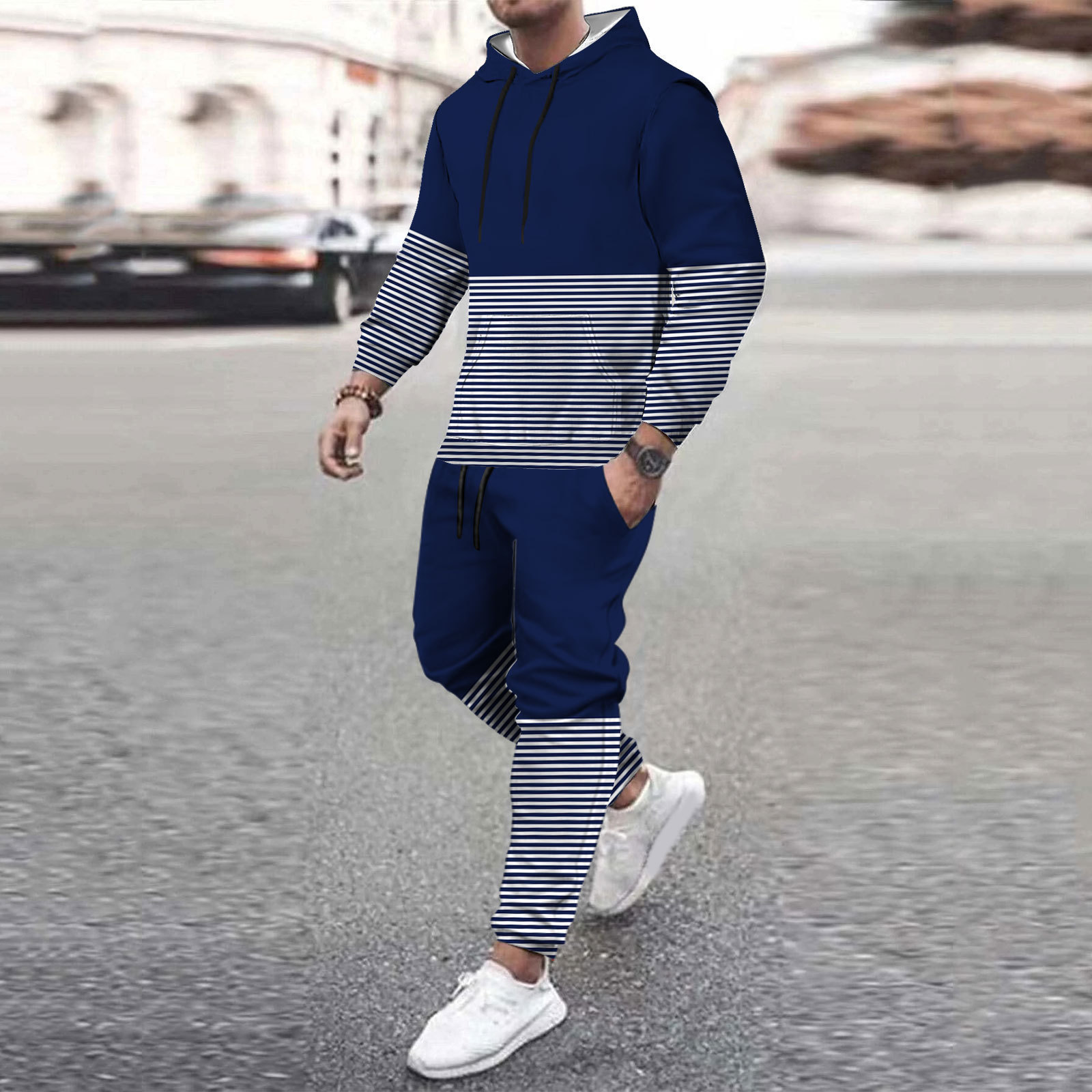 Traje deportivo básico simple de todo fósforo, pantalones de suéter con capucha sueltos y cómodos de otoño para hombres, MC11-ML1