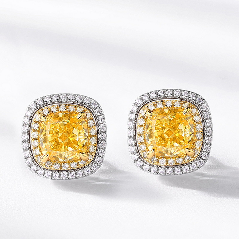 Wilsheng joyería nueva American Stud pendientes amarillo diamante S925 plata Rock Candy nicho europeo y americano hip hop moda ins