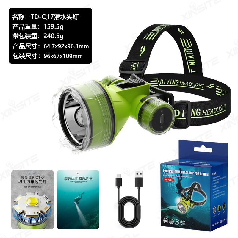 Lámpara de inmersión de alta luz cargada de alta luz de larga duración tipo auricular a prueba de agua profesional para atrapar al mar lámpara de iluminación submarina especial