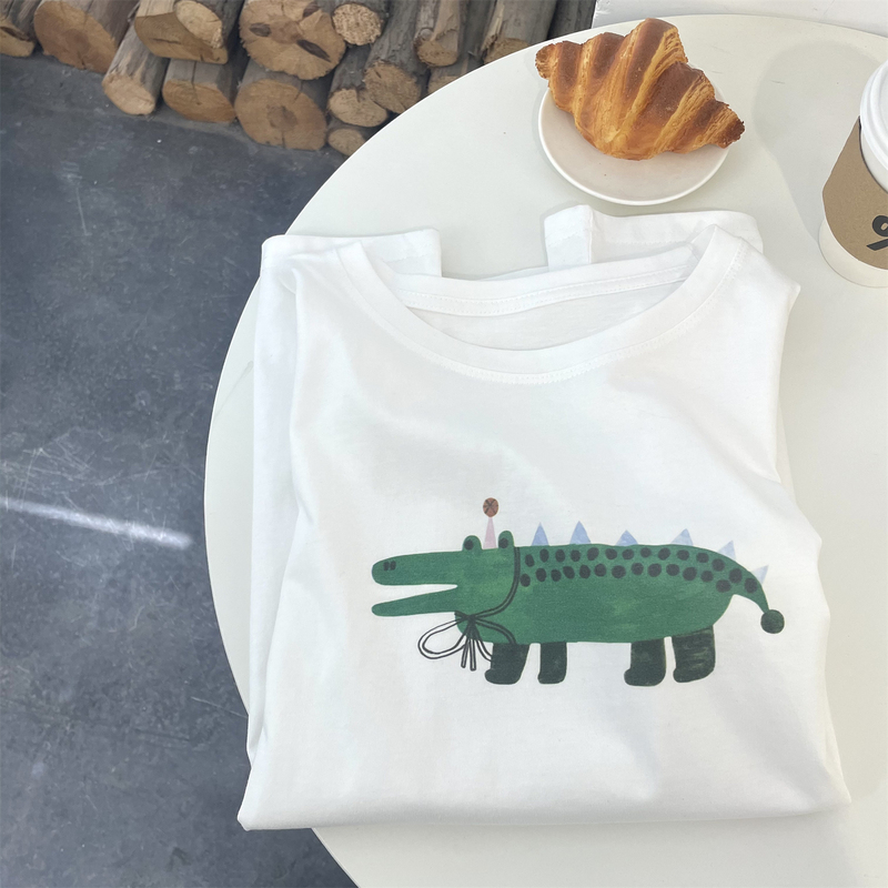 Nifty and Polite Crocodile Short-sleeved Women's New Fashion Loose Slimming Cotton Round Neck Printed T-shirt for Women