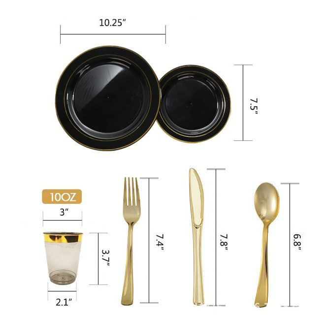 175 unids desechable negro bronceado disco de comida traje de boda vajilla plato de pastel de 7,5 pulgadas Placa de 10 pulgadas