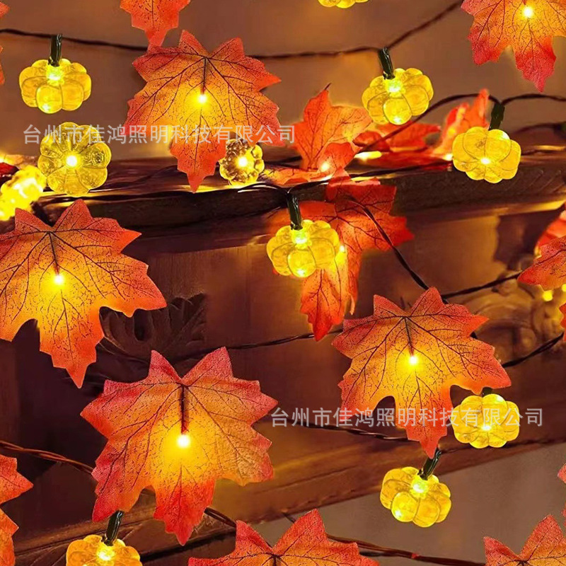 여러 꽃잎의 호박 단풍잎 램프