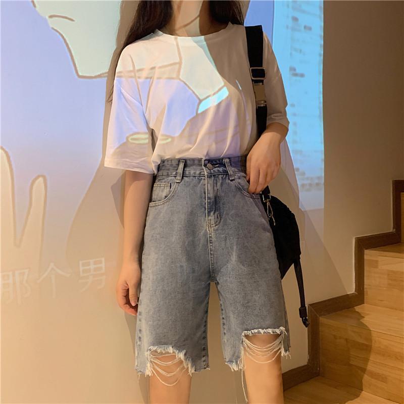 Denim Shorts Women's Summer Thin 2024 New Trendy Super High Waist Straight Loose Ripped Raw Edge Five-point Medium Pants Denim Shorts Women's Summer Thin 2024 New Trendy Super High Waist Straight Loose Ripped Raw Edge Five-point Medium Pants