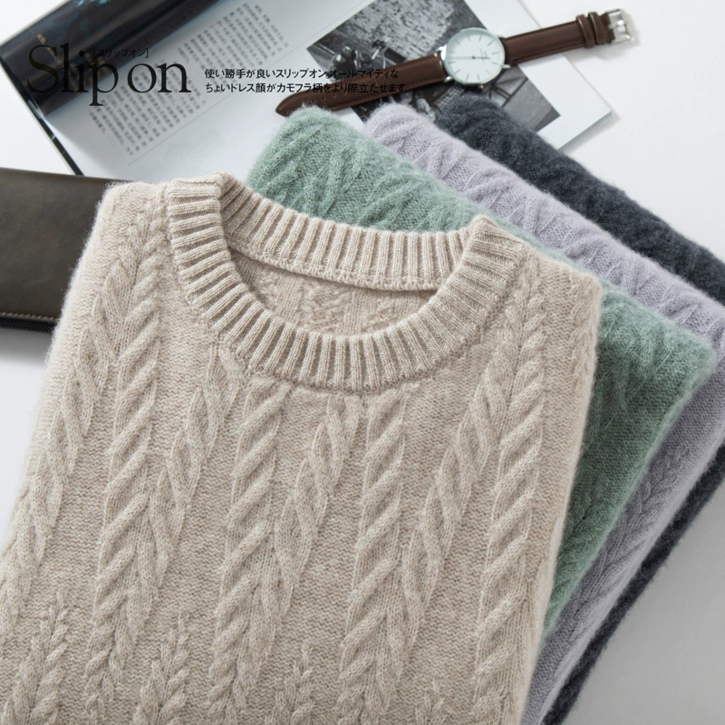 Кашемировый свитер Мужской утолщенный вязаный шерстяной свитер с круглым вырезом Свободный Повседневный пуловер больших размеров Базовый свитер с длинными рукавами