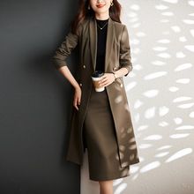 咖色时尚风衣外套女秋冬中长款双排扣英伦风气质职业装女套裙大衣