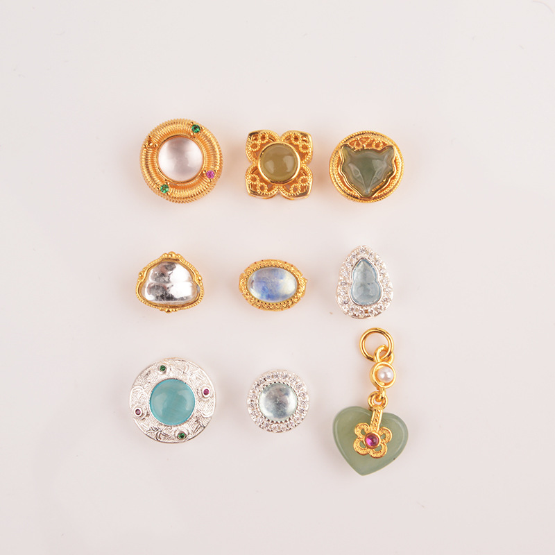 Vintage Style Gold-Plated Zircon Crystal Accessories DIY Four-Leaf Clover Fox Pentagram Gourd Spacer Beads Bracelet Braided Cord