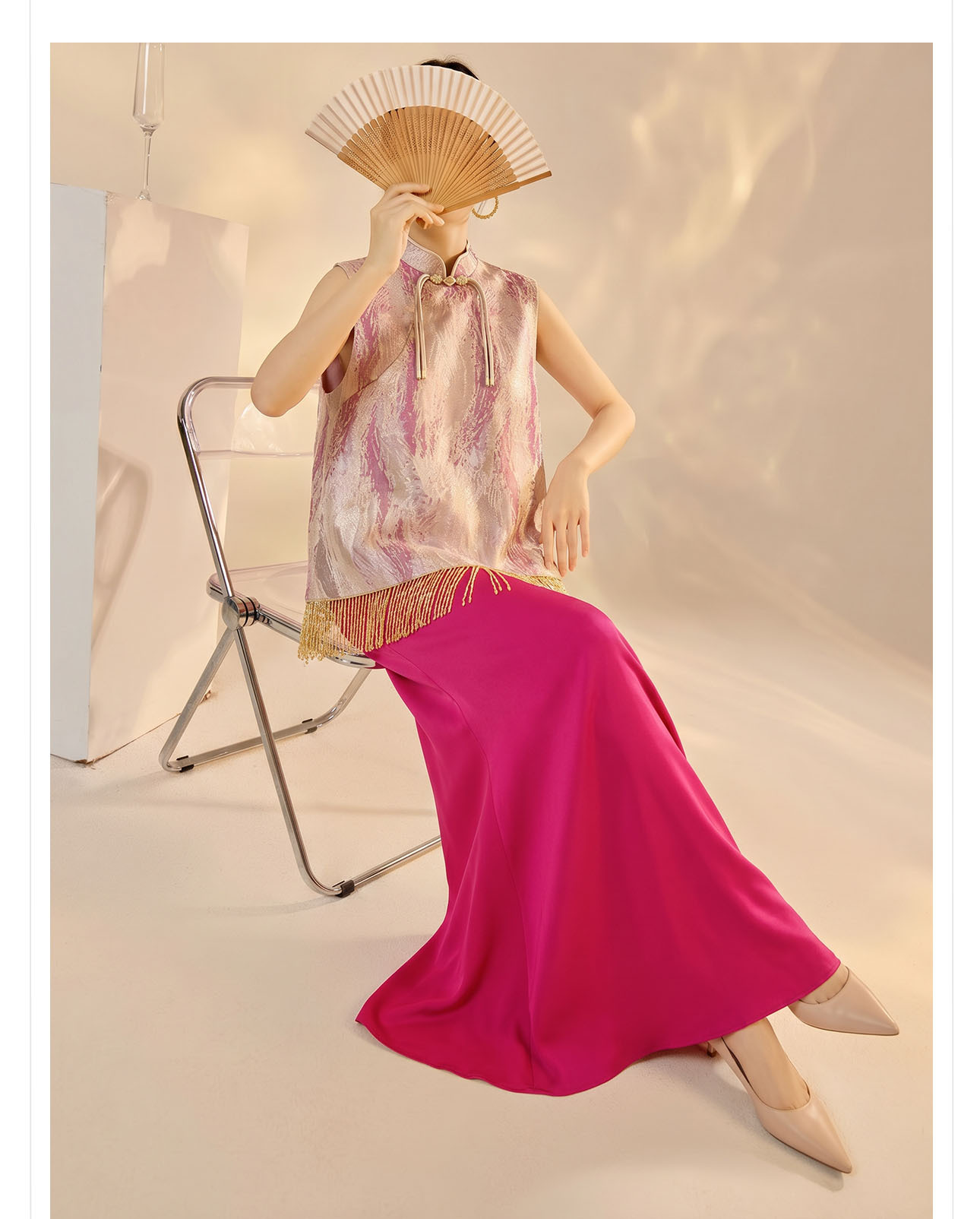Áo không tay cổ tròn jacquard viền tua mùa hè — Trang chủ chi tiết 4