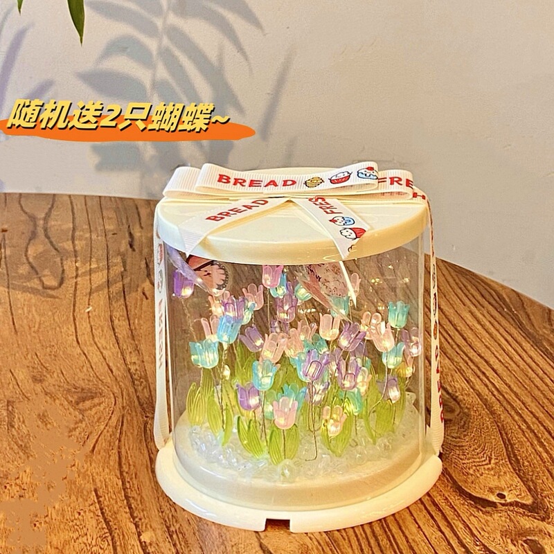 创意礼品蛋糕郁金香玫瑰花束diy小夜灯女生生日手工礼物礼盒摆件|undefined