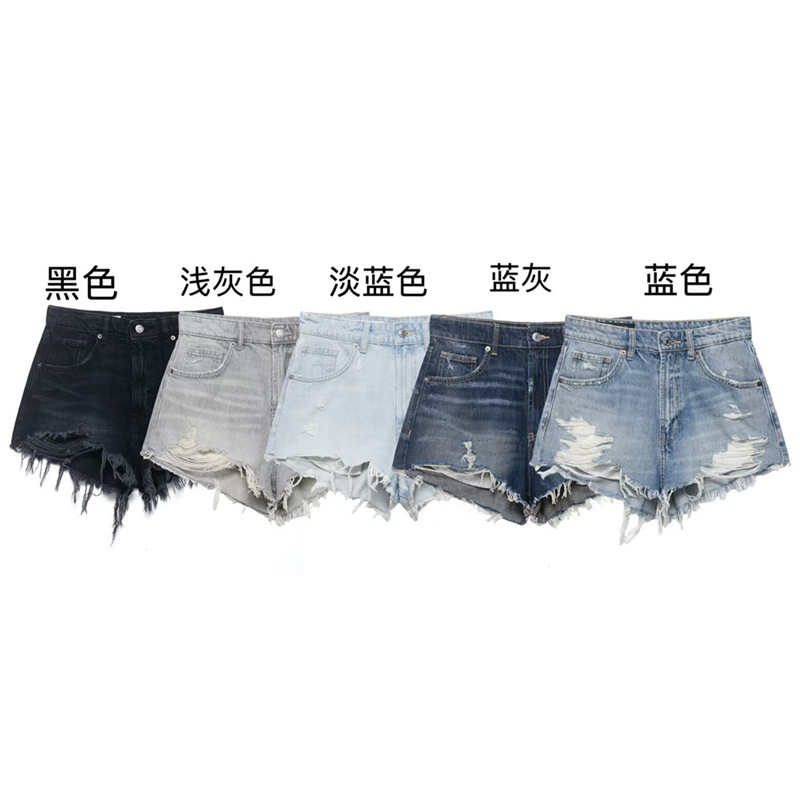 Unizera Women's Clothing 2026 Summer New Versatile High-Waisted Casual Denim Shorts with Ripped Decorations 4365001