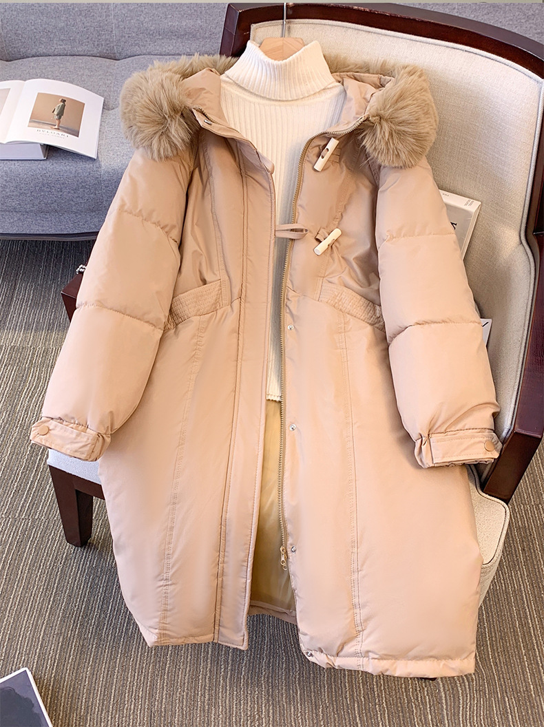 2024 Korean version women's Hong Kong long style over the knee student thick cow horn button cotton loose large fur_voghion.com