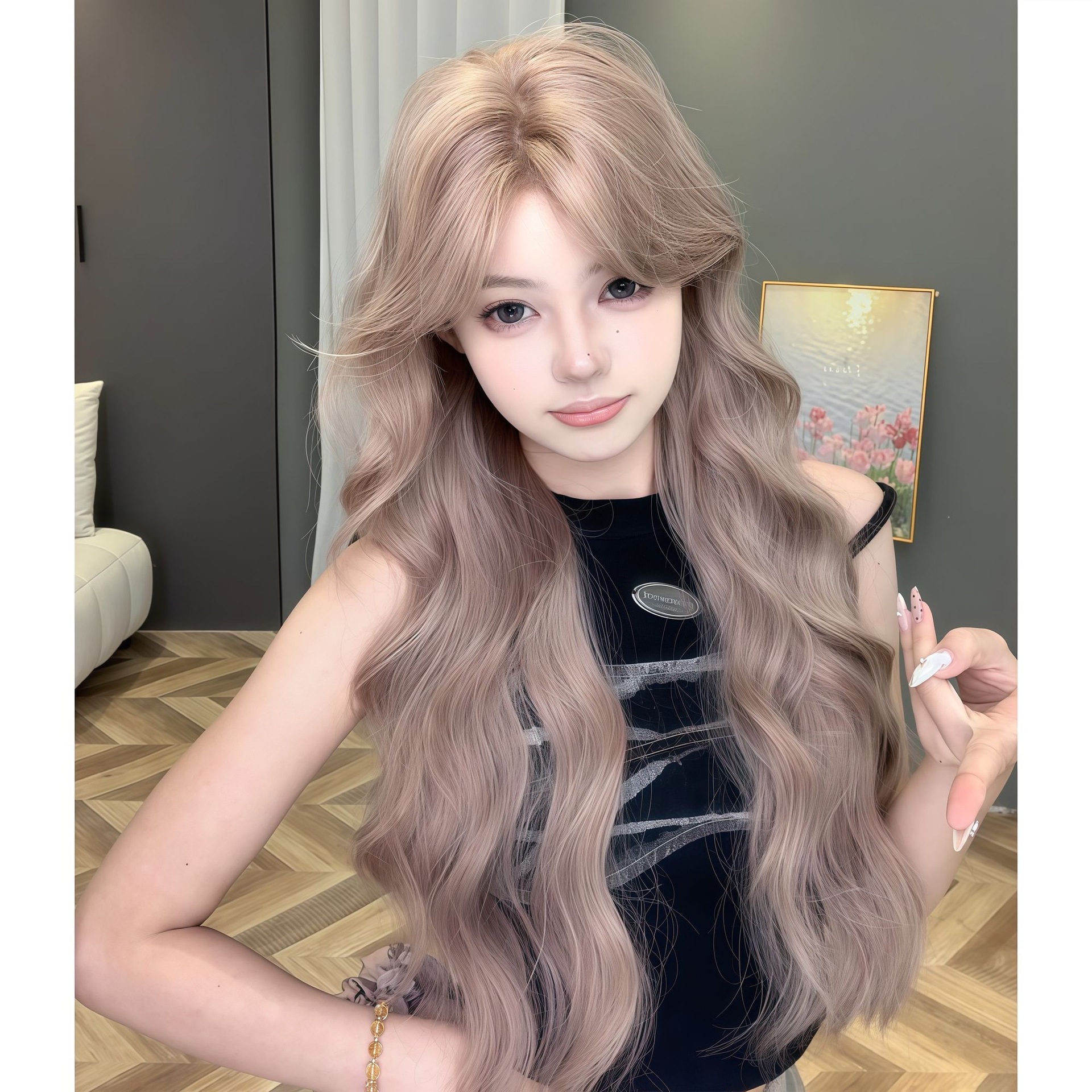 Perruque Connie [Sweet Brownie] Cheveux longs ondulés pour femme, nouveau style décontracté et tendance avec de grosses vagues