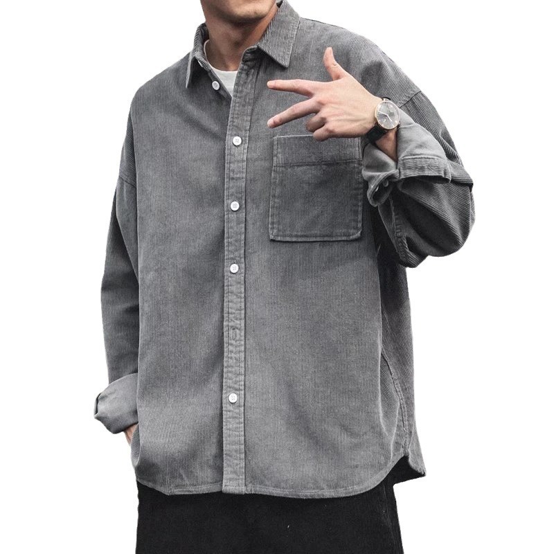 アメリカのレトロなコーデュロイのシャツの男性の長袖2023秋冬のベルベットの上の服のカジュアルなスーツのシャツのコート|undefined