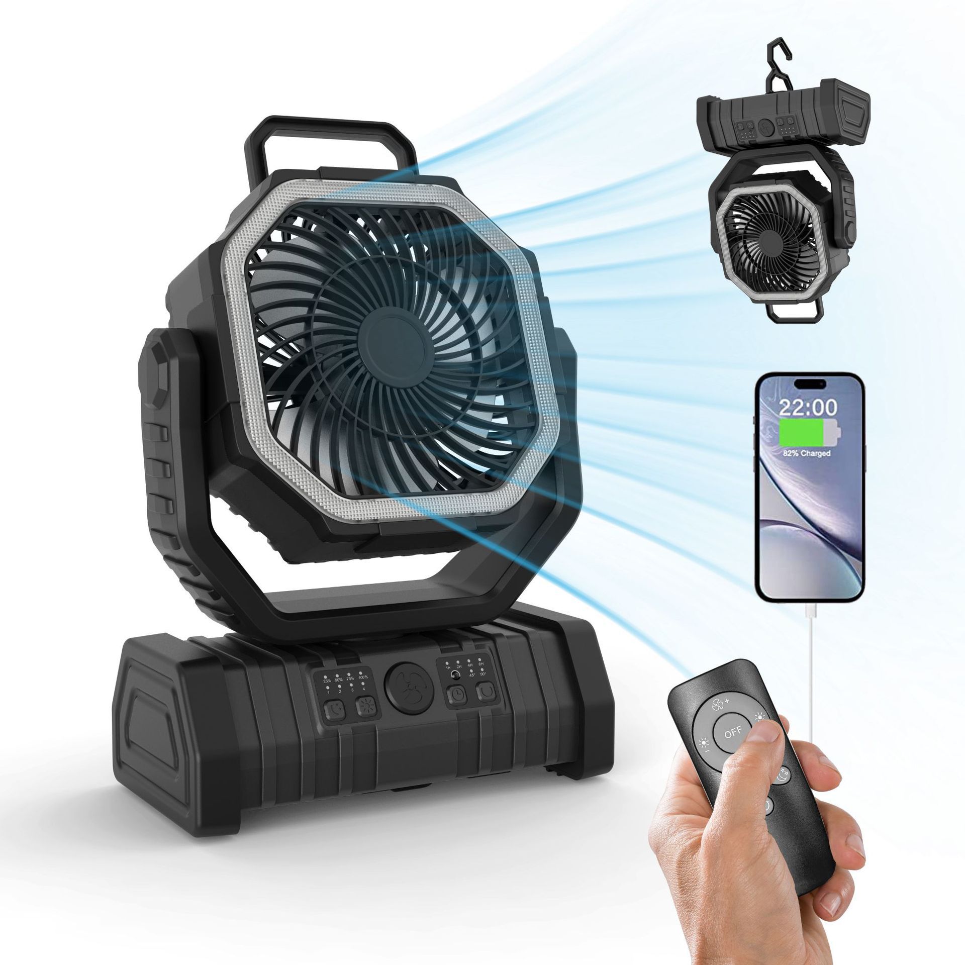 Ventilador Portátil para Acampada USB Recargable con Luz LED para Acampar y Exteriores image 9