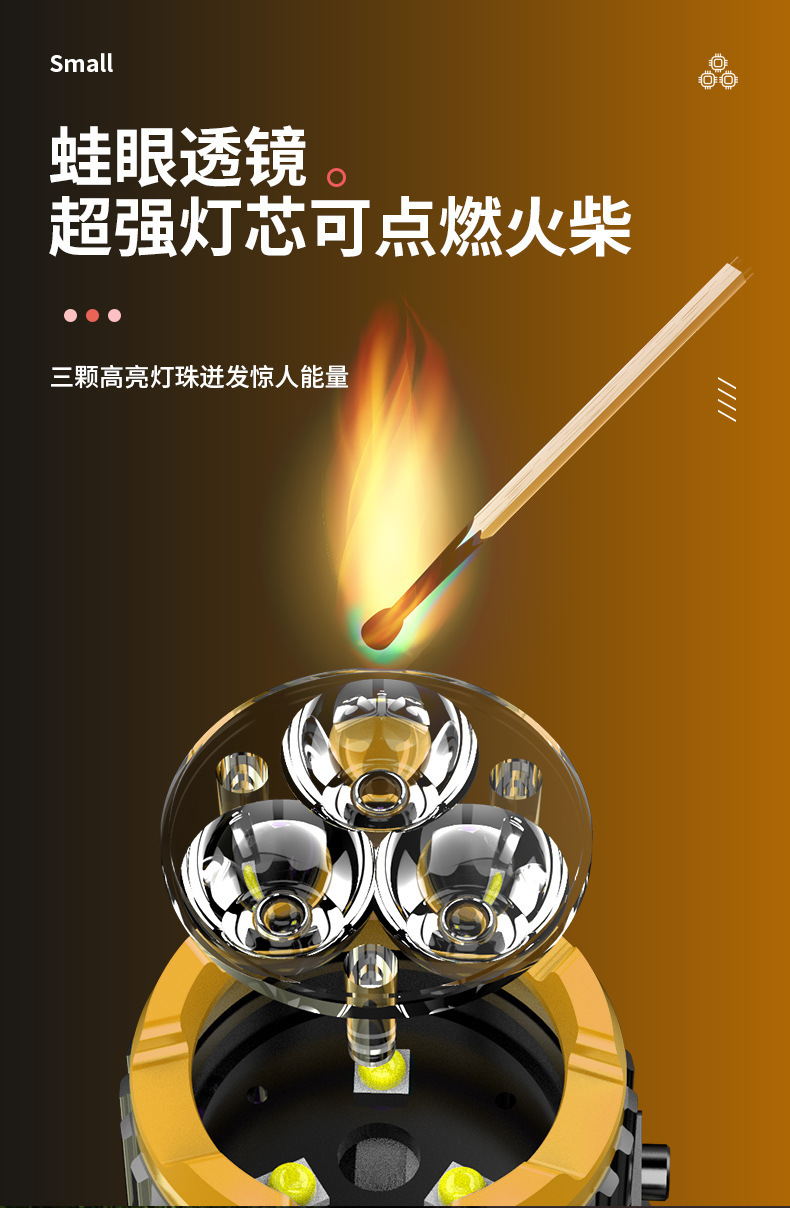 Aluminum Alloy Flashlight with Three Eyes, Ultra-Bright, Long-Range, Outdoor, Rechargeable, Zoomable, Mini Camping Style