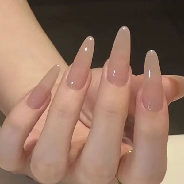Simple Almond-Shaped Wearable Nail Tips in Nude Color, Long Solid Color Nail Stickers, Finger-Specific Finished Products Wholesale