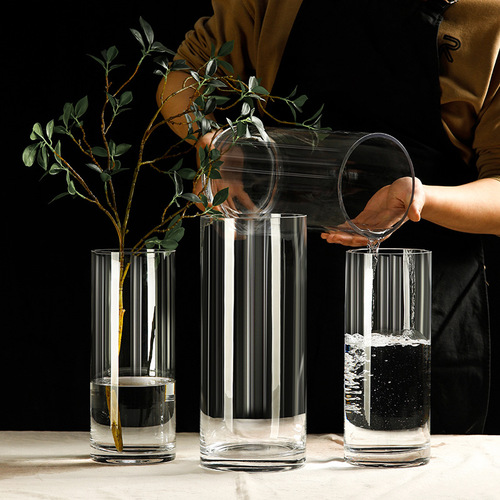 Simple large transparent straight glass vase wholesale floor-standing rich bamboo horse drunken wood flower arrangement vase hydroponic ornaments