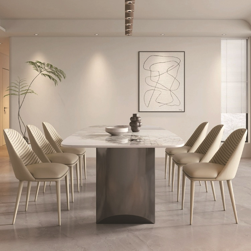 Liangguang Stone Slab Dining Table and Chair Set, Stainless Steel Rectangular Dining Table, Modern Minimalist Dining Table
