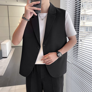 Light Mature Style Black Sleeveless Suit Men's 2025 Summer New Arrival Men's Fashion Brand Casual Simple Handsome Ice Silk Vest