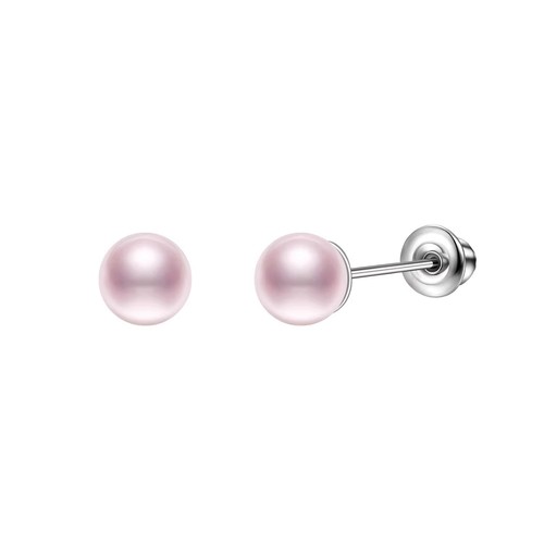 Elegant Pink Diamond Accents Earrings, Simple Pearl Earrings, New Small Stud Earrings with Diamond Accents, Pierced Jewelry