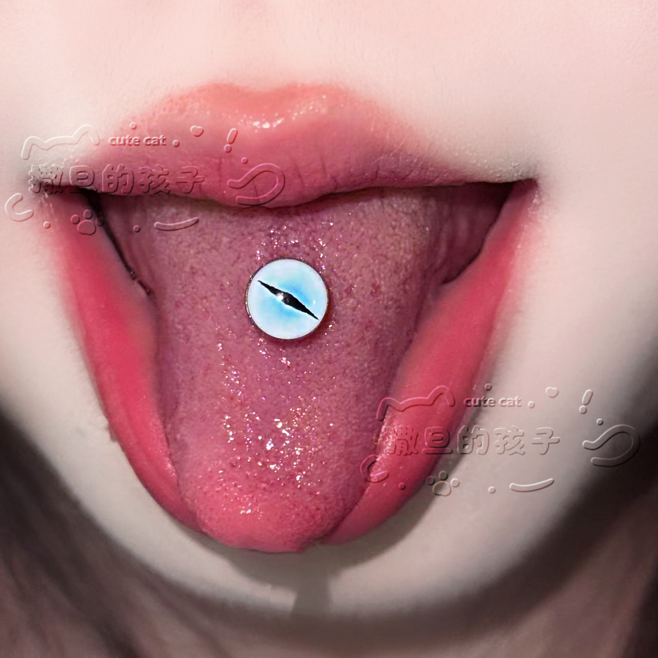 Satan's Children Cherry Blossom Tongue Barbell - Blue Sandwich 20mm 1.6mm Tongue Ring detail image 1