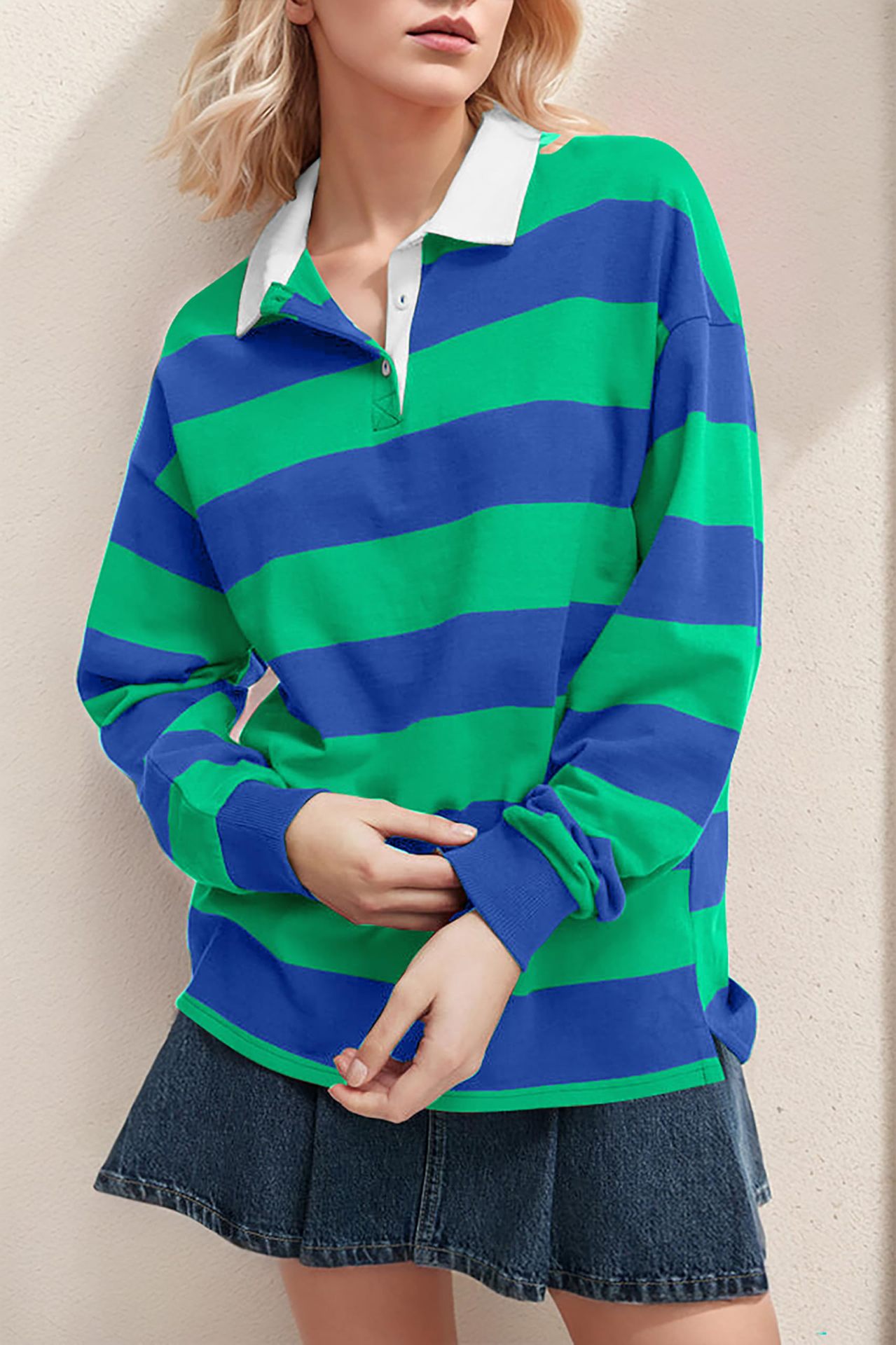 Felpa oversize a righe da donna con fodera in pile_voghion.com
