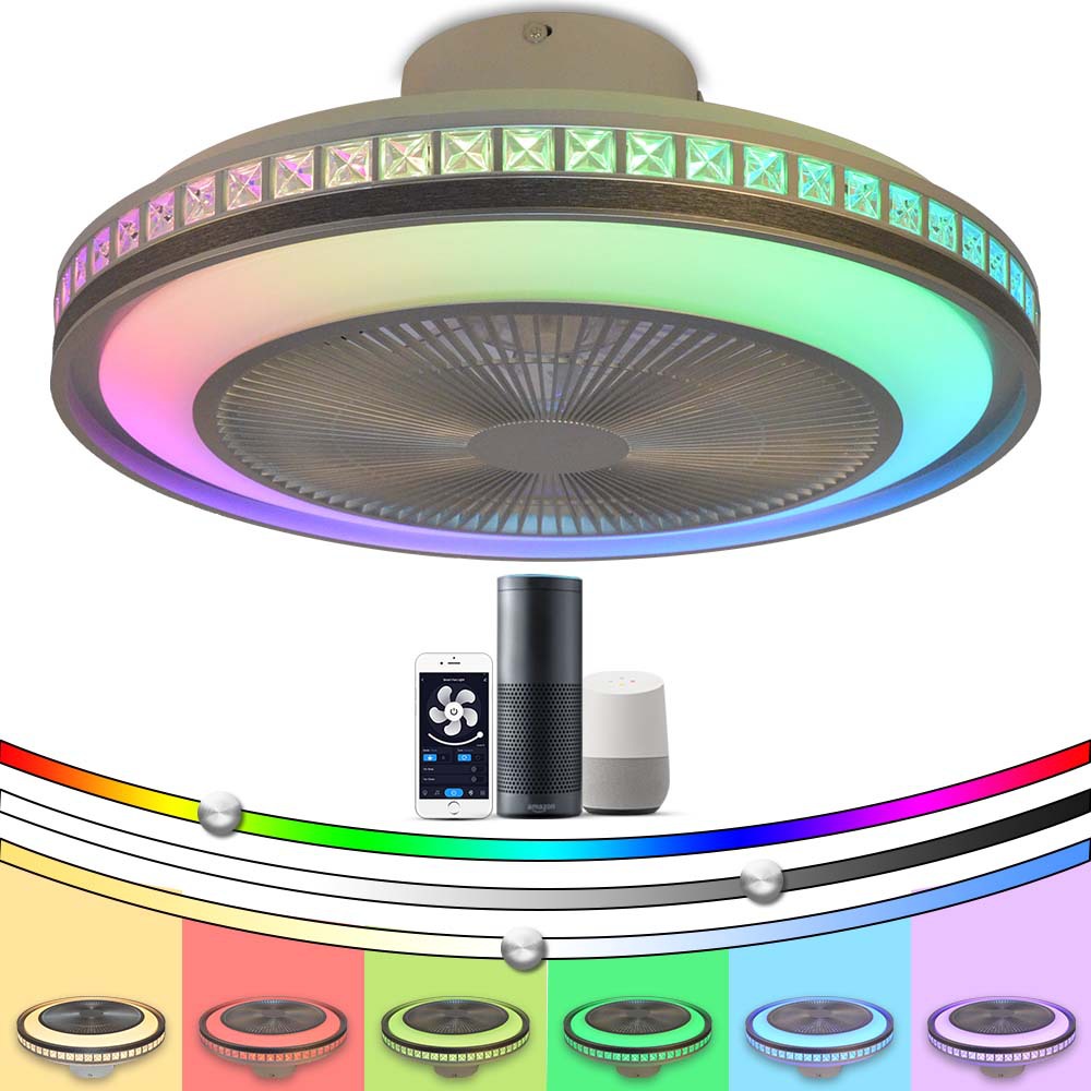 Graffiti Rgb Ceiling Fan Light Dimmable Led Color Changing Silent Fan Light Enclosed with Bluetooth Bedroom Fan Light Fixture
