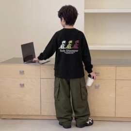 2026秋季新款儿童恐龙印花纯棉打底衫男中大童休闲百搭长袖T恤潮