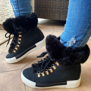 European and American winter short long fur mouth leather snow boots women's cross-border style Foreign trade plus size fleece-lined thick boots Temu