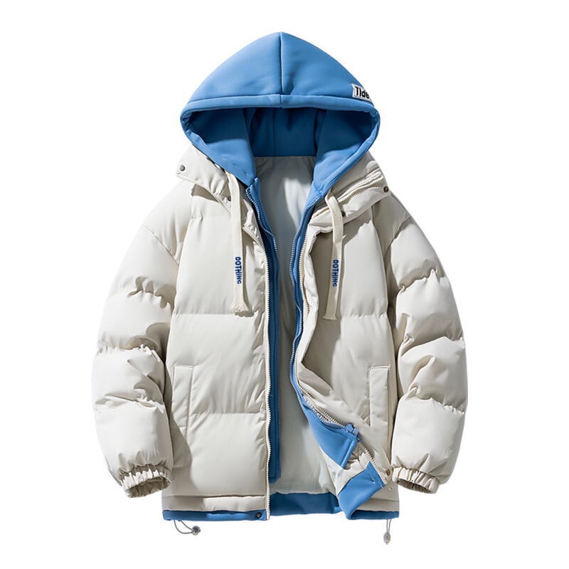 Winter New Men's Thickened Cotton Coat with Hood, Faux Two-Piece Jacket, Trendy Loose Cotton Jacket, Cotton-Padded Jacket, Cross-Border