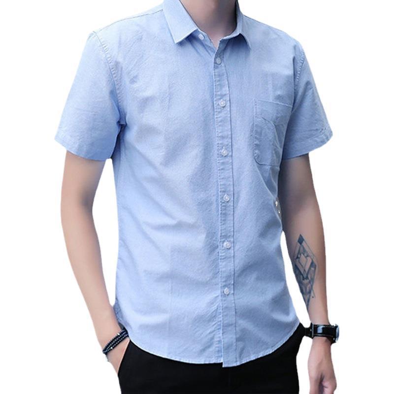 Short-Sleeved Shirt Men's Summer New Korean Style Casual Top Men's Three-Quarter Sleeve Oxford Textile White Shirt Inch Trendy