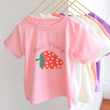 女童夏装短袖T恤2024夏季新款宝宝洋气苹果休闲T恤儿童印花上衣潮