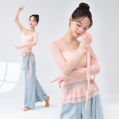 古典的なダンスのガーゼのダンスの服の女性のvネックのハスの葉の辺が漂っています。