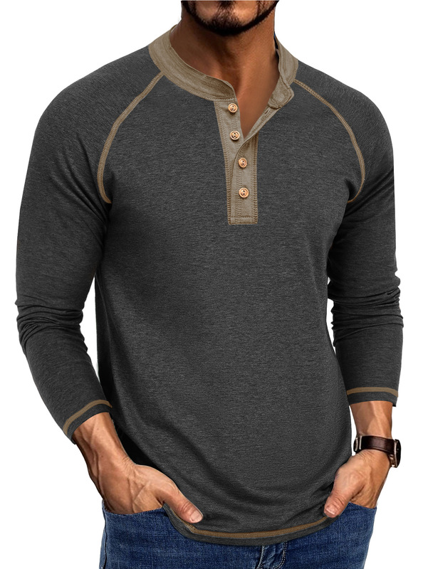 ヨーロッパとアメリカのメンズ長袖ラウンドネックTシャツ外国貿易メンズボトリングシャツ秋冬メンズヘンリーシャツAmazonホットスタイル|undefined